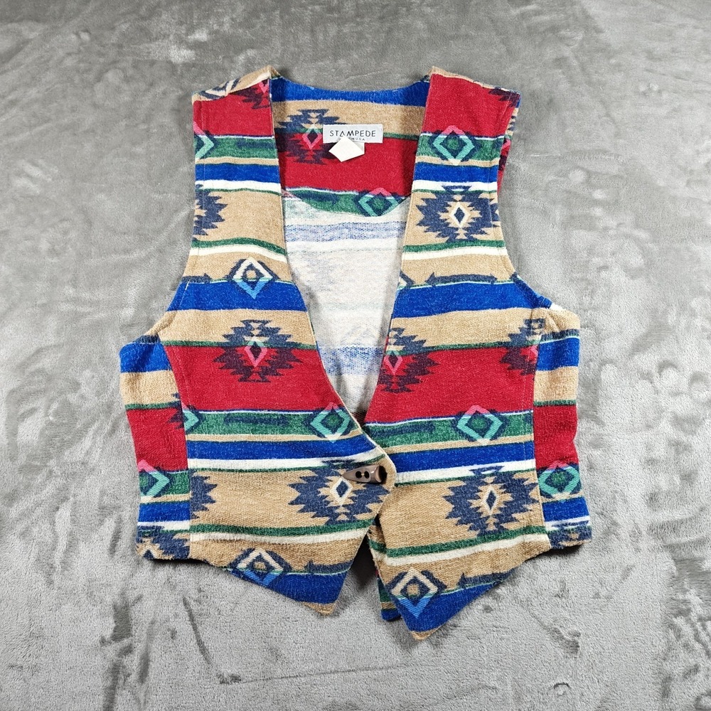 Vintage Stampede Vest Womens Medium Southwestern Aztec Western‎ Made USA Cowgirl